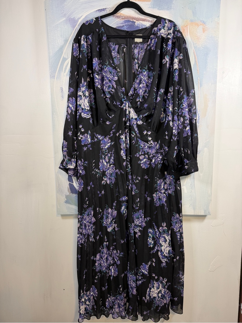 ASOS Black Purple Floral Midi/ Maxi Dress Long Sleeve Boho Romantic XL / XXL